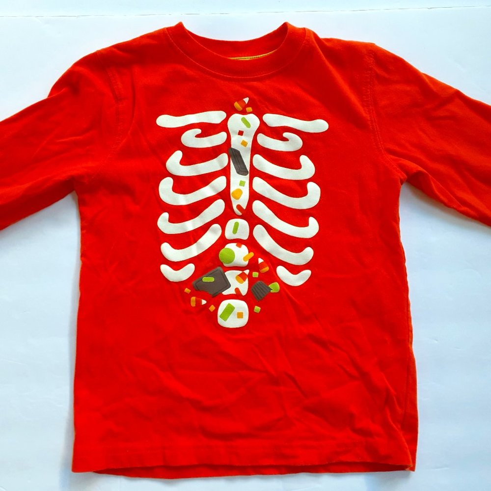 Kids Halloween T-Shirt Skeleton Candy Long Sleeve Orange Boys Girls 4T